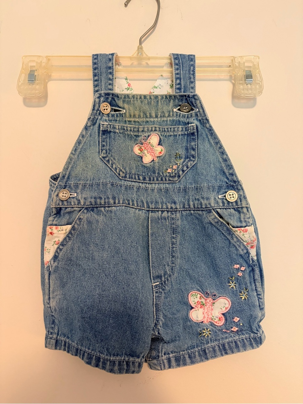 Vintage Girls Denim Overalls 3-6 Months Pink flowers